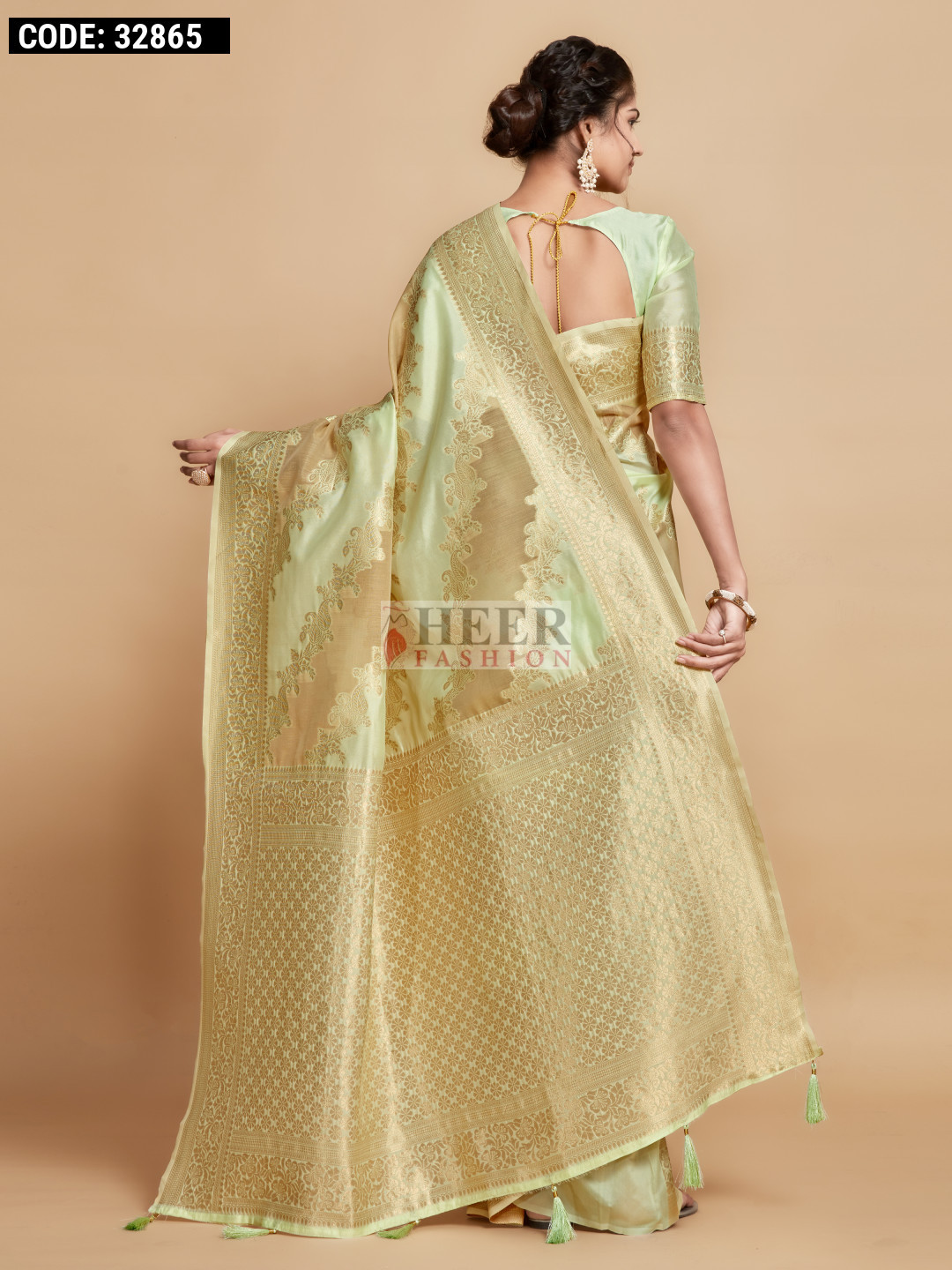 Light Pista Green Color Soft Linen Silk Saree With Zari Weaving Work