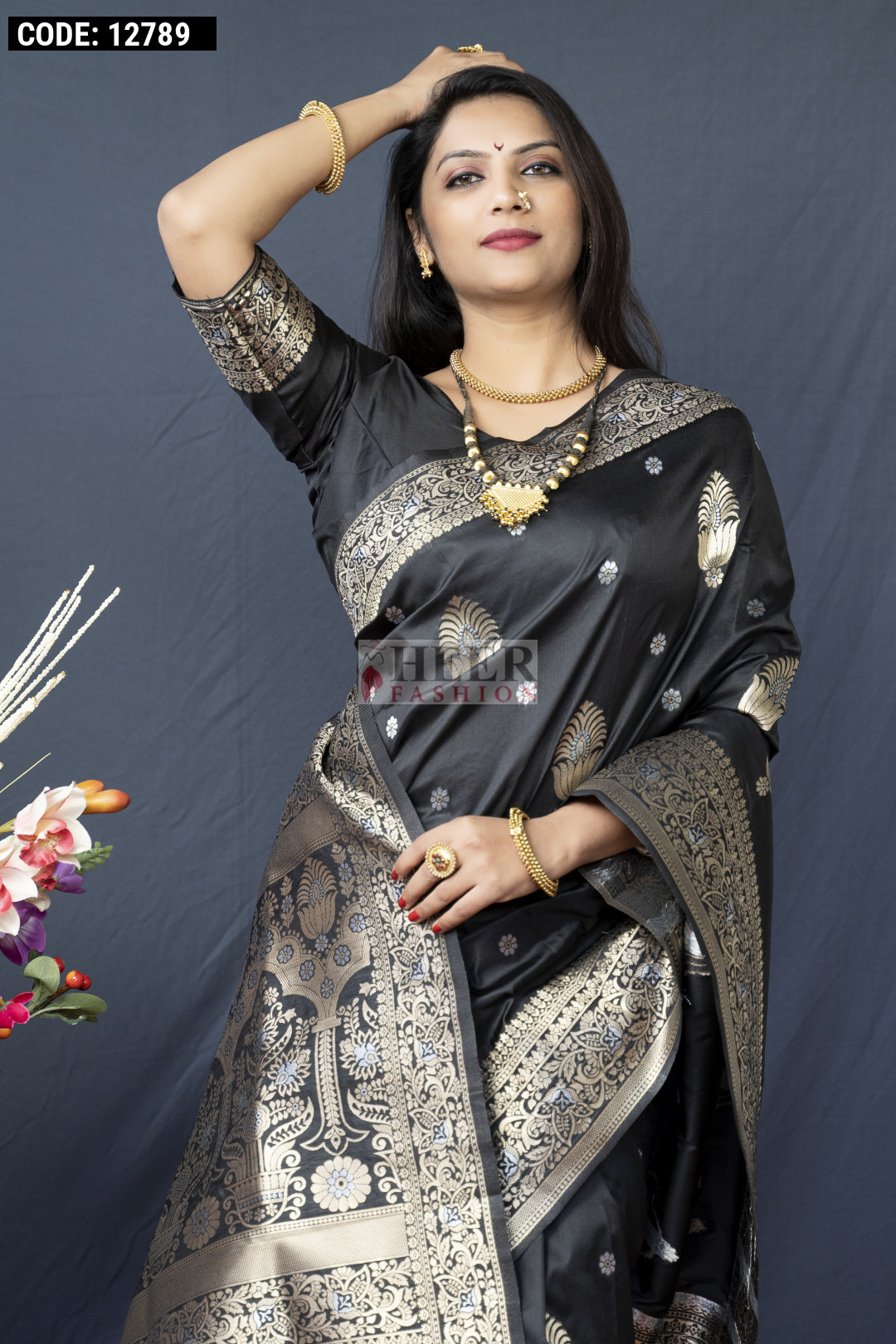 Black Color Soft Kanchipuram Silk Saree With Zari Weaving Work