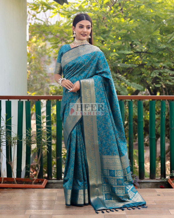 Firoji Color Soft Cotton Silk Saree With Zari Weaving Work