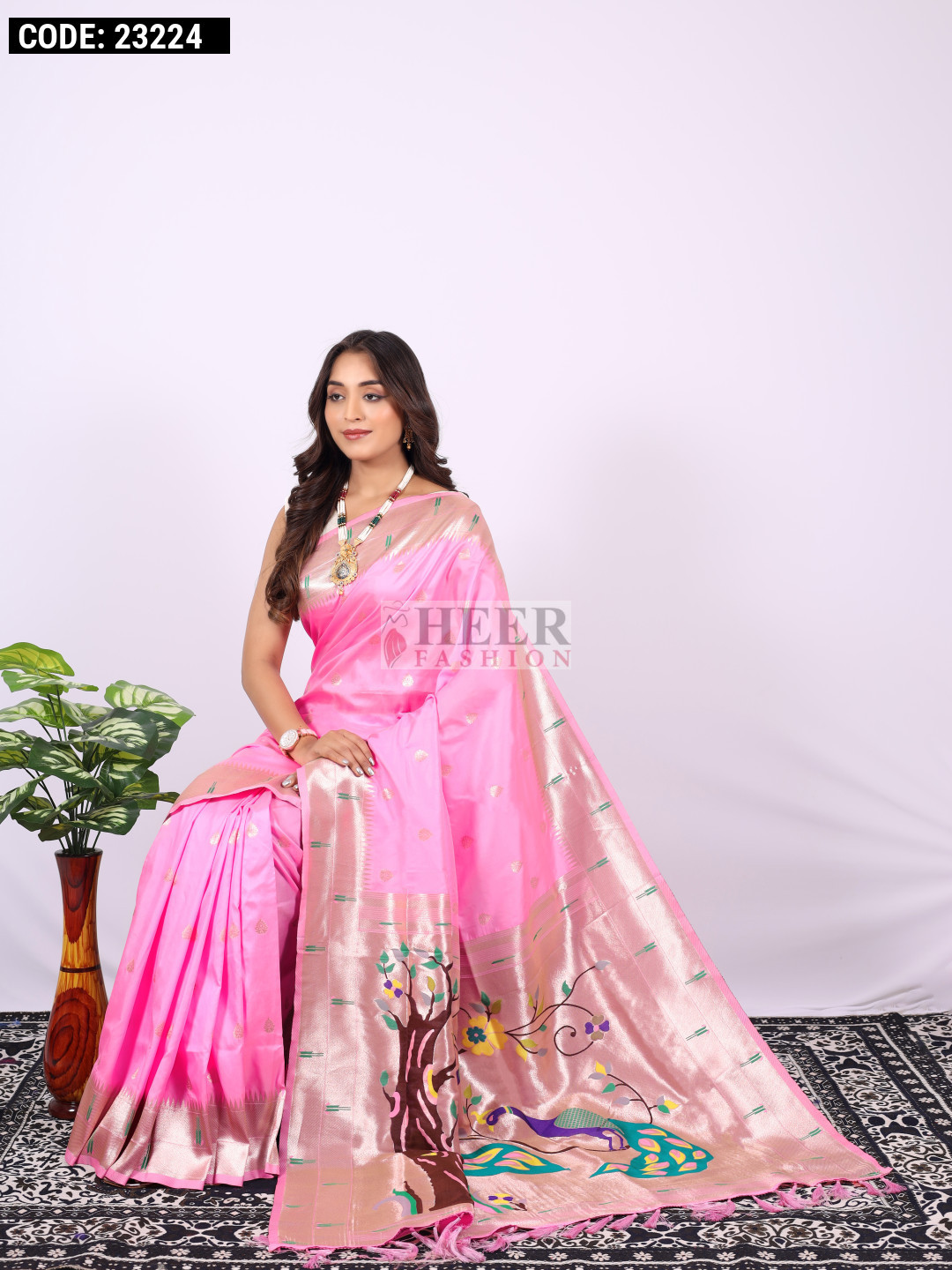 Baby Pink Color Paithani Silk Saree With Zari Weaving Work