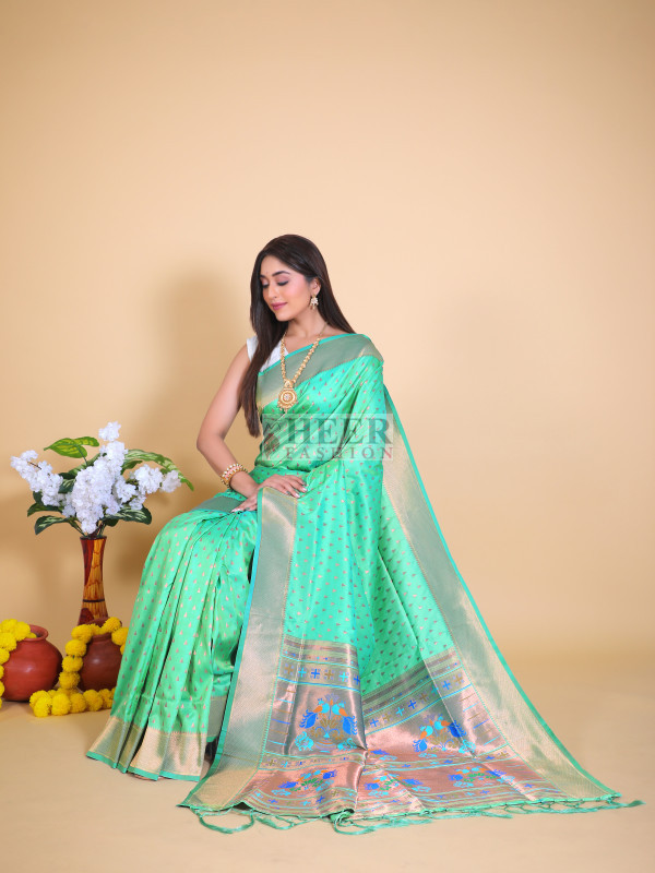 Pista Green Color Paithani Silk Saree With Zari Weaving Work