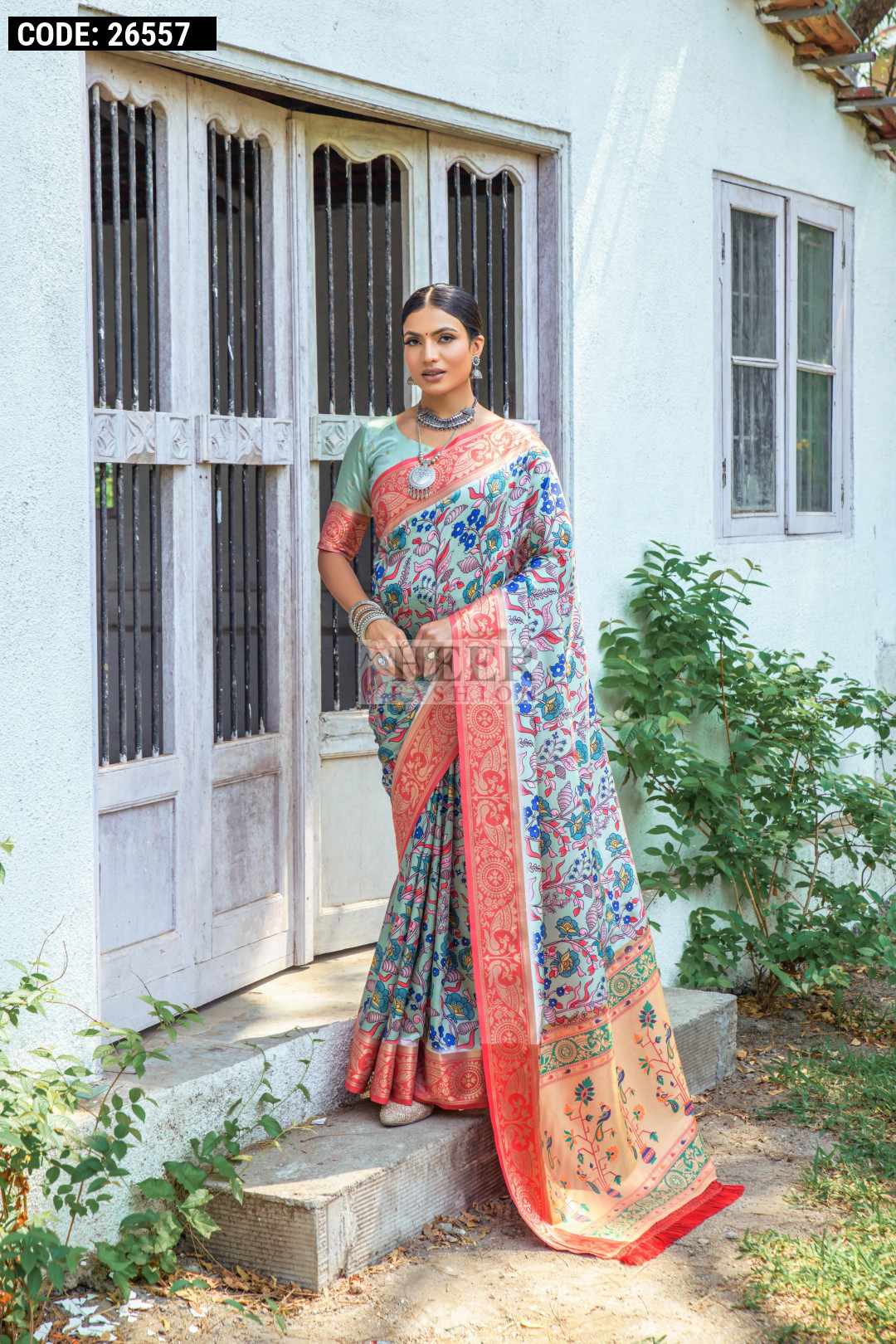 Pista Green Color Paithani Silk Saree With Digital Printed Work