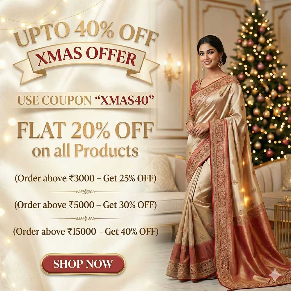 Orange color Pure banarasi lichi silk woven design saree