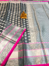 gray color lichi silk saree with zari weaving work