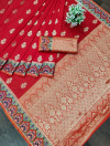 Red color banarasi soft silk saree with zari weaving work