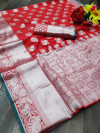 Red color Lichi silk Zari weaving work saree