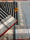 Black color lichi silk saree with zari weaving work