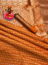 Orange color soft lichi silk weaving saree
