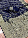 Navy blue color soft banarasi silk saree with zari weaving work