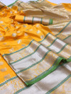 Yellow color kanchipuram soft silk zari work saree