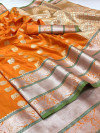 Orange color kanchipuram soft silk zari work saree