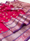 Pink color kanchipuram soft silk zari work saree