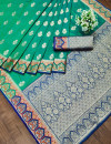 Rama green color banarasi soft silk saree with zari weaving work