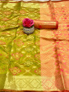 Mahendi green color patola silk saree with zari weaving work