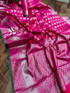 Pink color lichi silk saree with silver zari weaving work