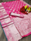 Pink color Lichi silk Zari weaving work saree