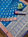 Blue color banarasi soft silk saree with zari weaving work