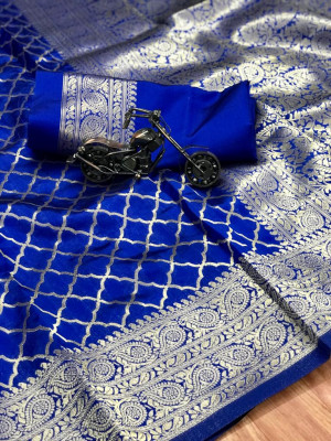 Royal blue color soft banarasi silk saree with zari weaving work