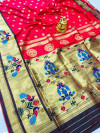 Red color paithani silk  saree with zari border