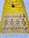 Yellow color paithani silk saree with golden zari weaving work