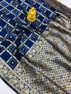 Navy blue color bandhani saree with golden zari weaving work