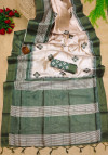 Mehndi green color cotton silk saree with weaving work