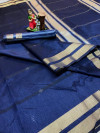 Blue color soft cotton silk saree with zari weaving work