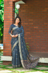 Blue color soft cotton saree with zari woven border