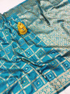 Rama green color bandhani saree with golden zari weaving work