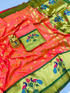 Peach color paithani silk  saree with zari border