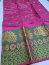 Rani pink color cotton silk saree with woven design