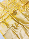 Yellow color kanchipuram handloom silk saree with silver and golden zari work