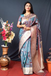 Rama green color soft kanchipuram silk saree with zari weaving work