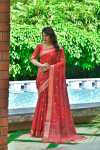 Red color soft cotton saree with woven border
