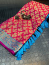 Rani pink color pure kora muslin silk saree with zari work