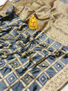 Gray color bandhani saree with golden zari weaving work