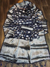 Navy blue color organza silk saree with silver zari weaving butti