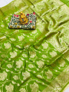 Parrot green color kanchipuram silk saree with golden zari work
