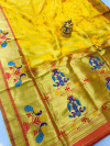 Yellow color paithani silk  saree with zari border