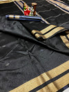 Black color soft cotton silk saree with zari weaving work
