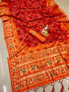 Red color bandhani silk saree with golden zari weaving work