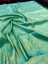 Sea green color soft silk saree with zari  weaving work