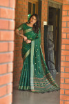 Green color soft cotton saree with woven border