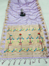 Lavender color paithani silk saree with golden zari weaving work