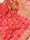Gajari color bandhani saree with golden zari weaving work
