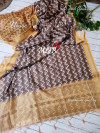Brown color soft linen saree with zari weaving work
