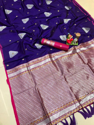 Purple color soft lichi silk saree with silver zari weaving work