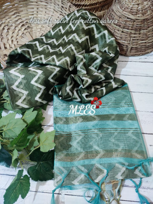 Green color soft linen saree with zari weaving work