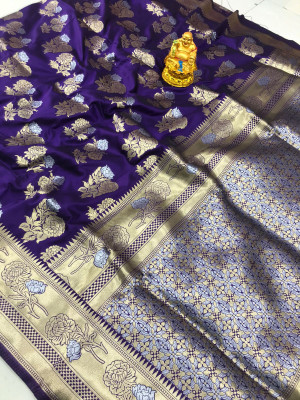 Violet color kanchipuram silk handloom saree
