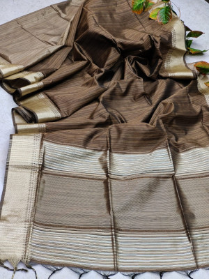 Coffee color tussar silk saree with zari woven work